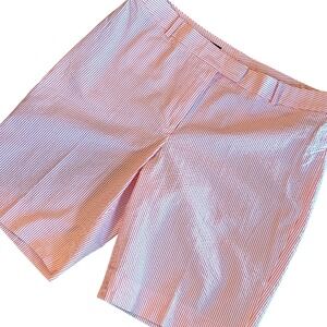Brooks Brothers 346 Shorts Women's 14 Pink White‎ Striped Seersucker Golf Shorts